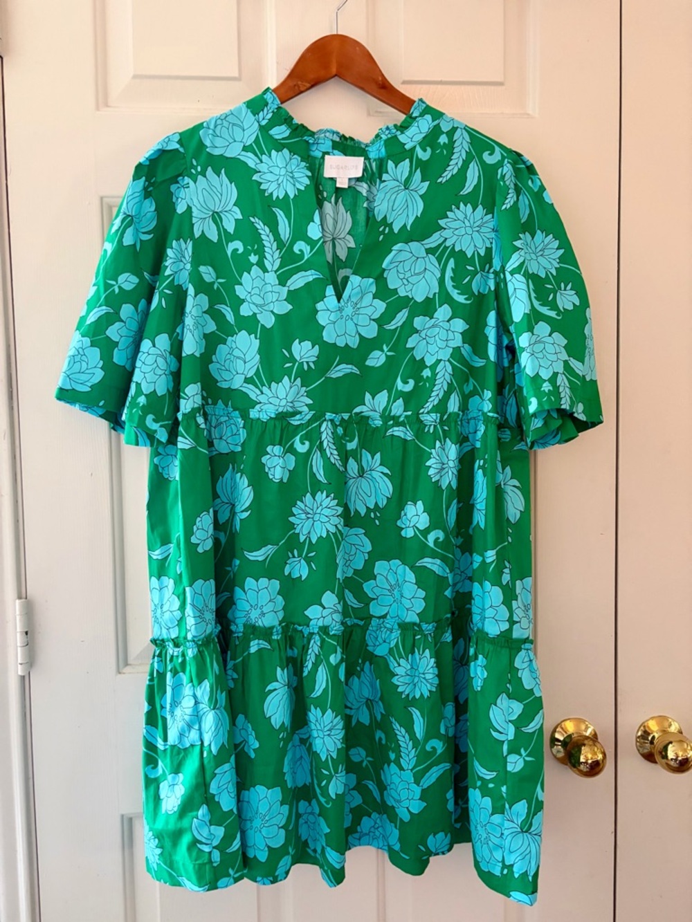 Sugarlips Green Dress with Light Blue Floral Print